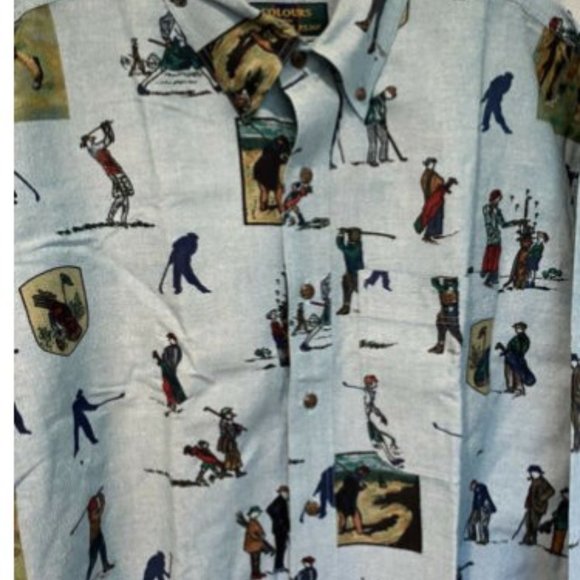 Vintage Colours Alexander Julian Golf Print Shirt Sz XL 17 17.5 Players Golfing - Picture 5 of 8